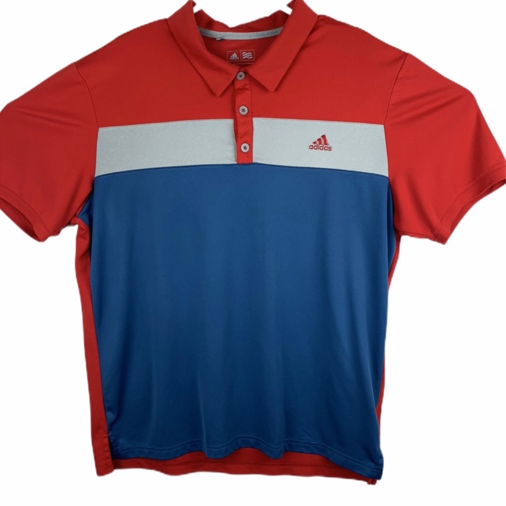 Adidas Golf Shirt Size L Red Gray Blue